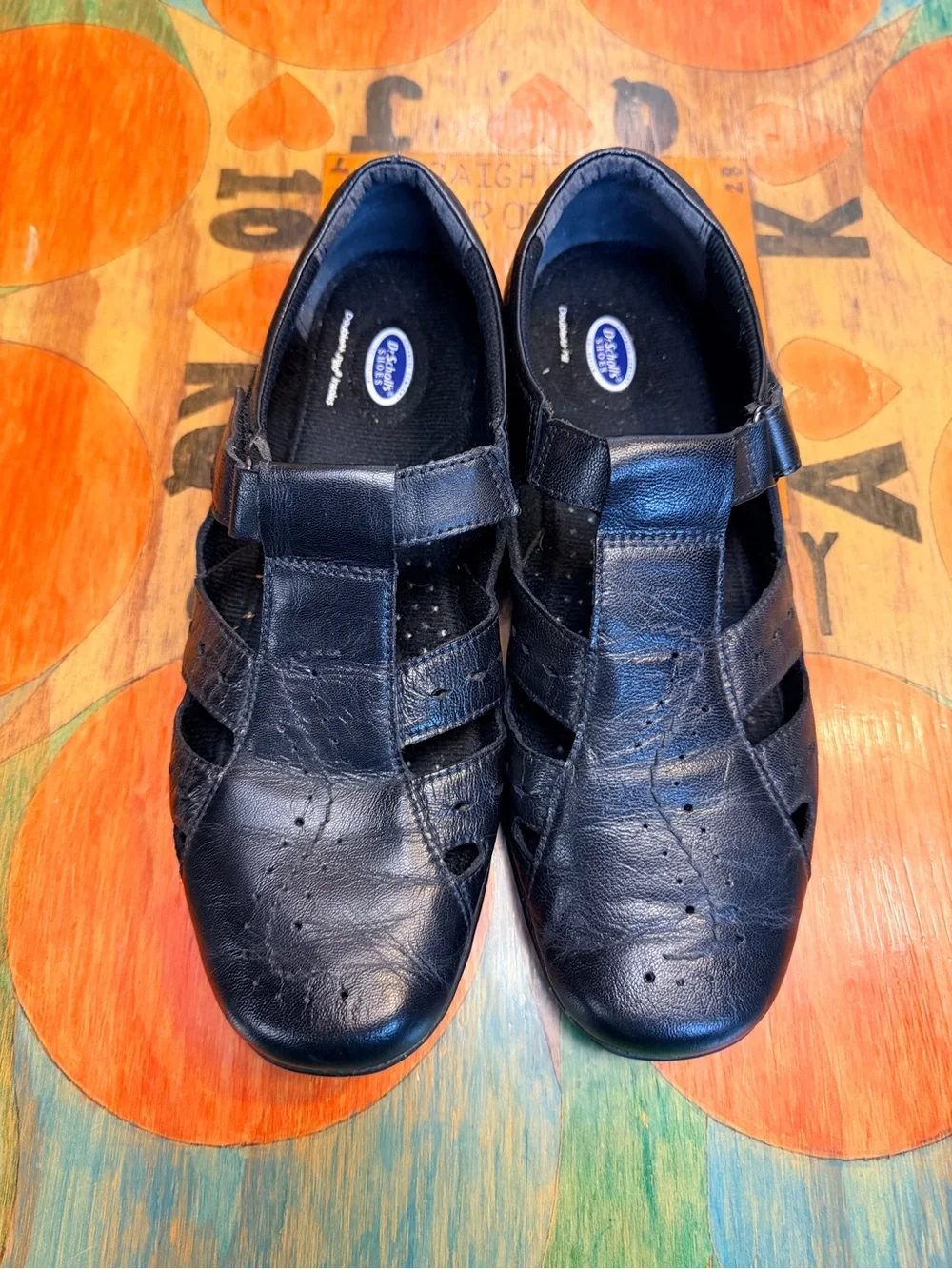 Dr Scholl's Shoes Womens Size 10W Black Double Air Pillo Comfort Leather Casual